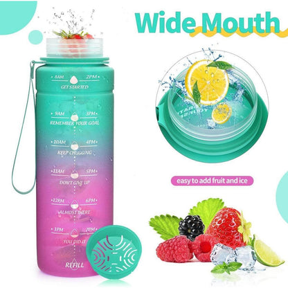 Sport Trinkflasche mit Zeitmarkierung, auslaufsicher, BPA-frei, 500ml Smaragd-lila