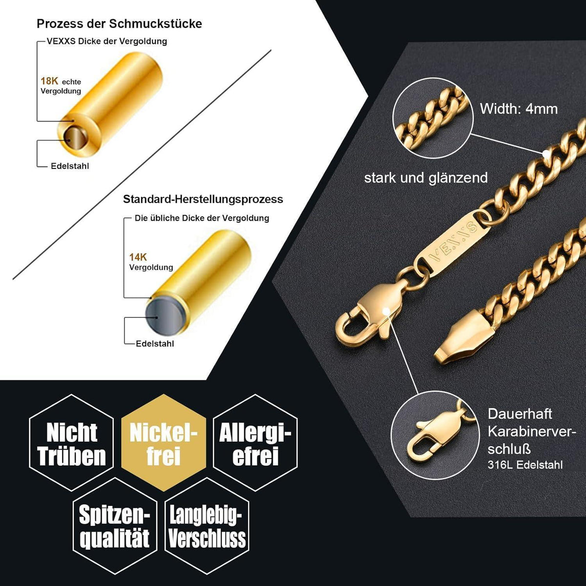 Herren Panzerkette 18K Gold beschichtet Cuban Miami Gliederkette