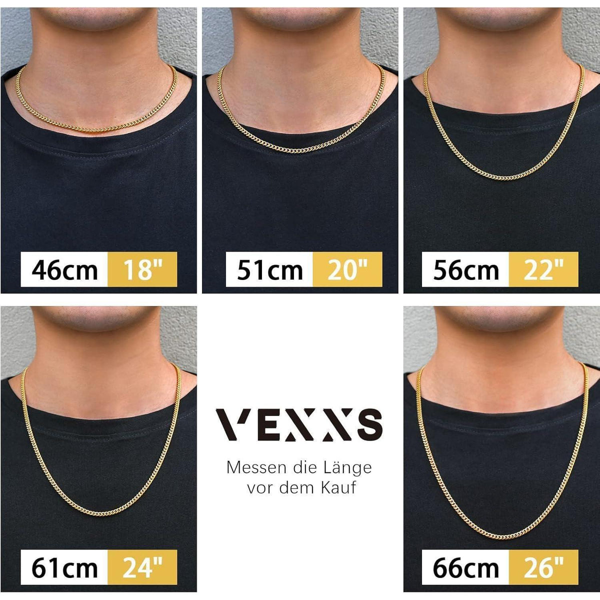 Herren Panzerkette 18K Gold beschichtet Cuban Gliederkette 4mm 61cm
