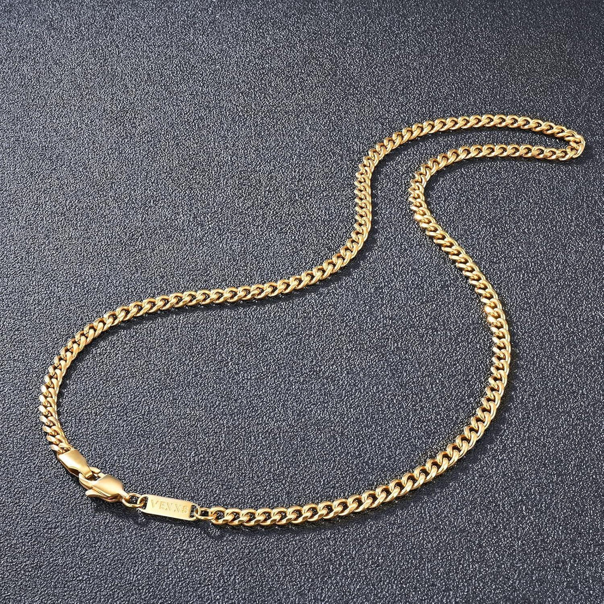 Herren Panzerkette 18K Gold beschichtet Cuban Gliederkette 4mm 61cm