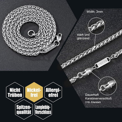Herren Halskette Panzerkette 18K Gold Vergoldet Cuban Link 3mm 56cm