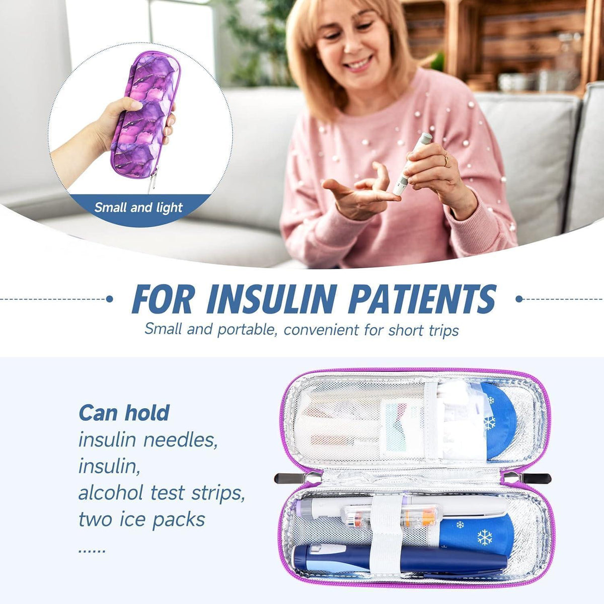 Insulin Kühltasche mit Kühlakkus – Diabetes Reise Tasche Lila
