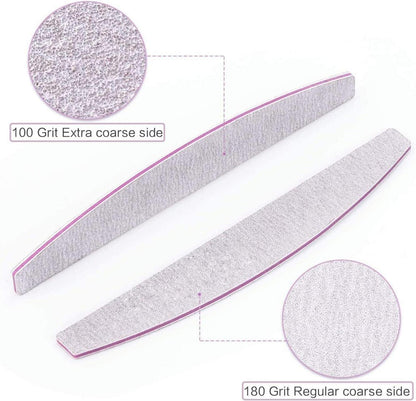 Professionelle Doppelseitige Nagelfeilen 100/180, 5er Set in Grau