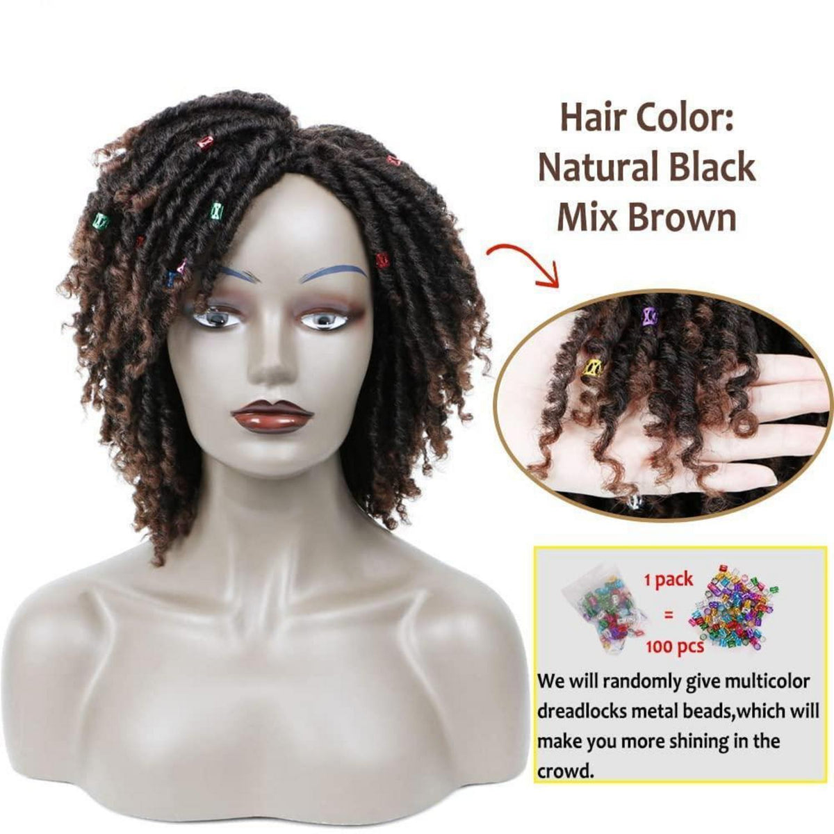 Dreadlock Perücke Kurz Afro Curly Synthetisch für Damen