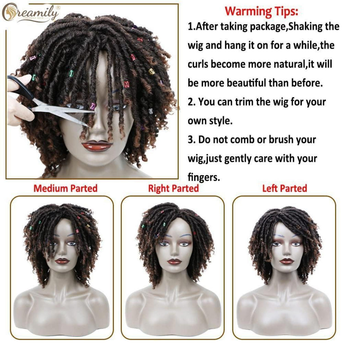 Dreadlock Perücke Kurz Afro Curly Synthetisch für Damen