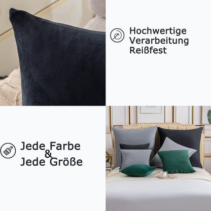 2er Set Kissenbezug 60x60 Schwarz Anthrazit Samt Flauschig & Weich
