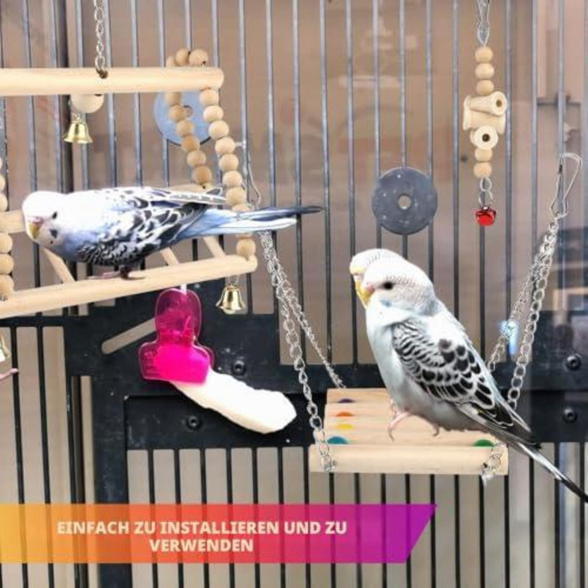 Vogelspielzeug 8er Set – Schaukel, Kauspielzeug & Glocke