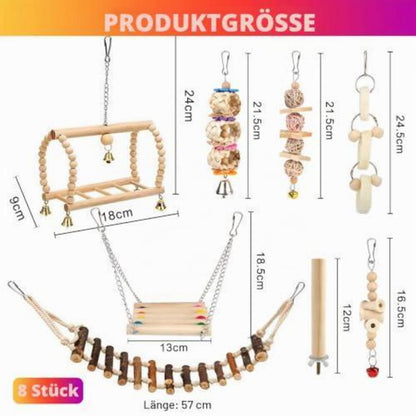 Vogelspielzeug 8er Set – Schaukel, Kauspielzeug & Glocke