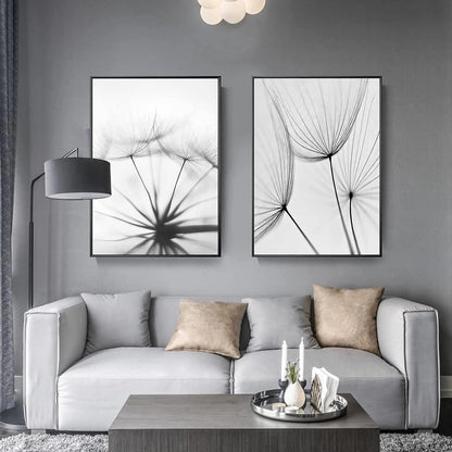 3-teiliges Poster Set Blume Feder Löwenzahn Schwarz Weiß 30x40cm