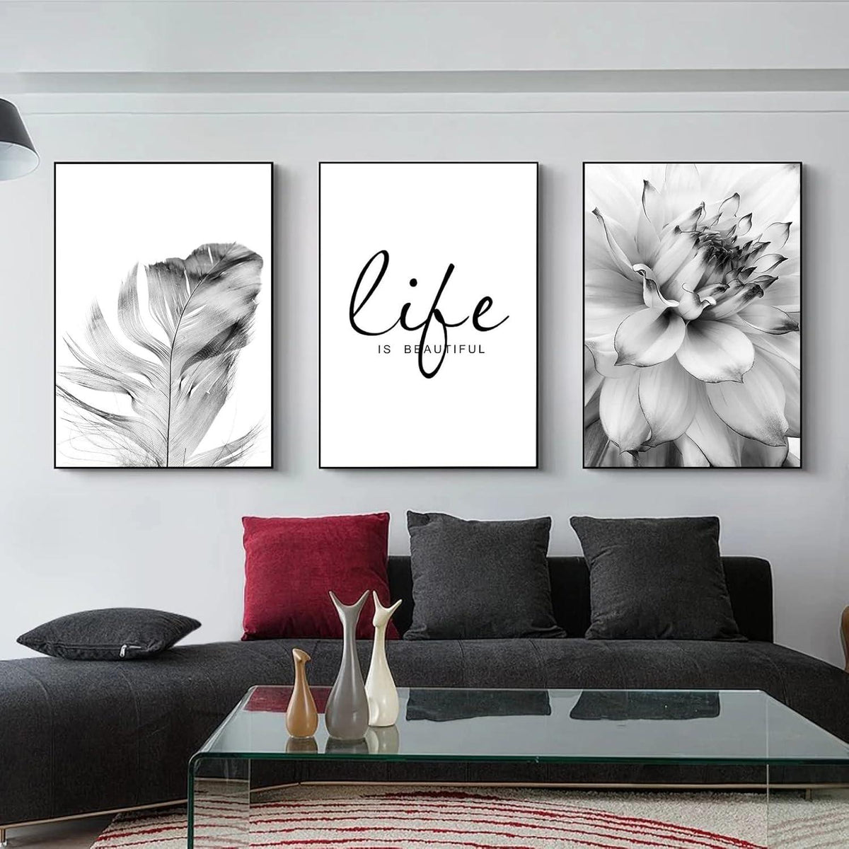 Trayosin Premium Poster Set Aesthetic Blume Feder Schwarz