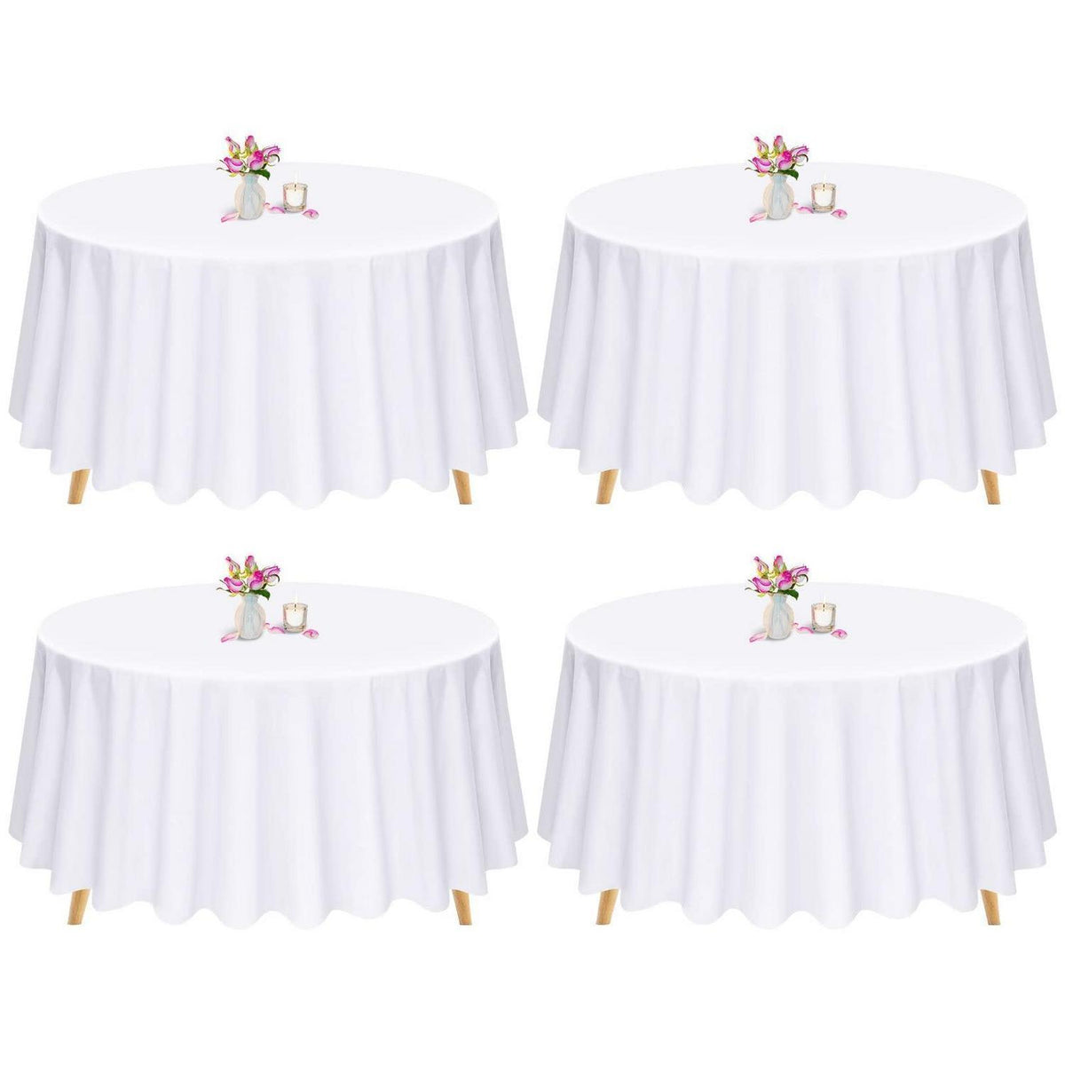 Weiße Runde Tischdecke 228cm – 4er Set | Waschbar & Knitterfrei