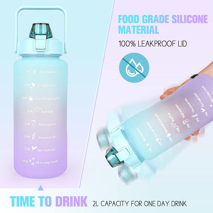 2L Auslaufsichere Trinkflasche mit Zeitmarkierung & Strohhalm