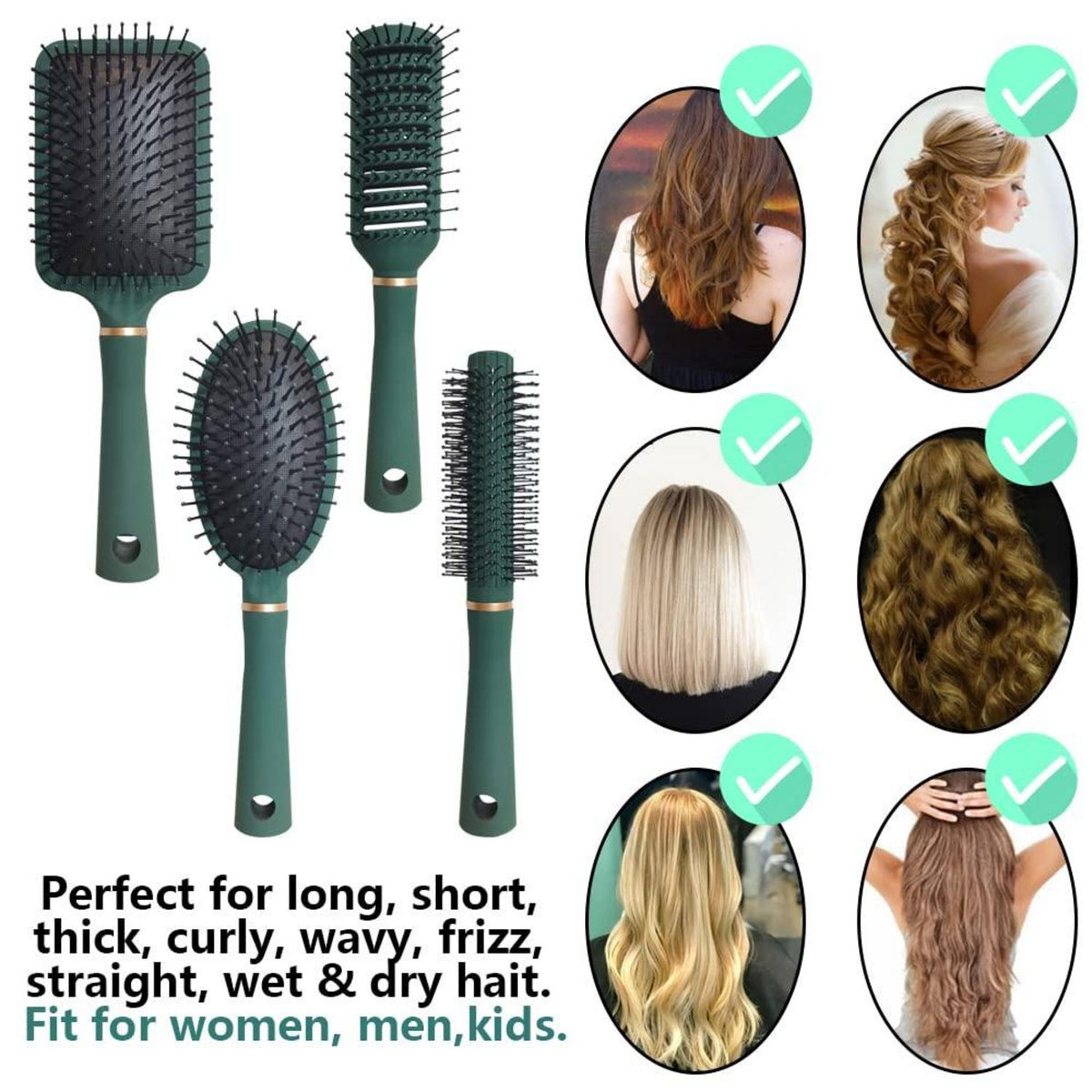 4-teiliges Haarbürsten-Set | Entwirrende Bürste für langes lockiges Haar