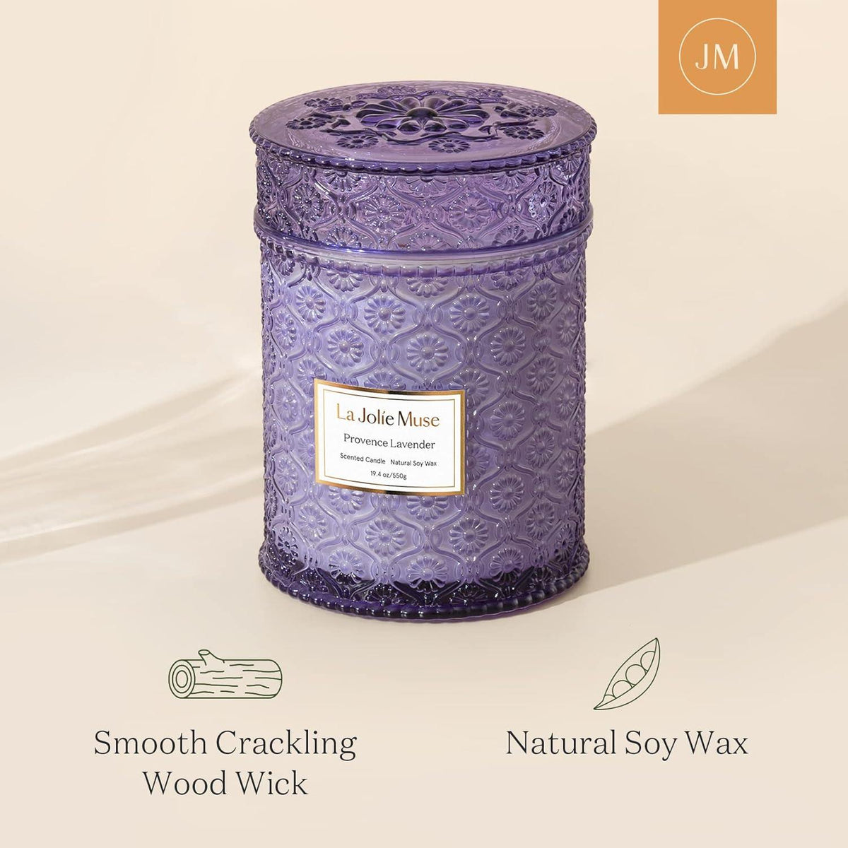Duftkerze Lavendel Provence Holzdocht große Kerze Sojawachs 550g 90h
