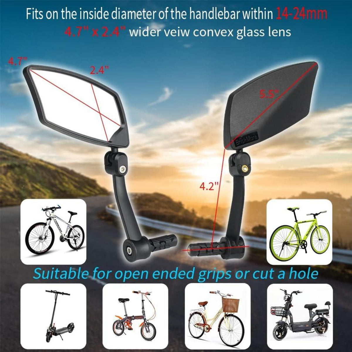 BriskMore Bar End Konvexe Glaslinse E-Bike Fahrradspiegel