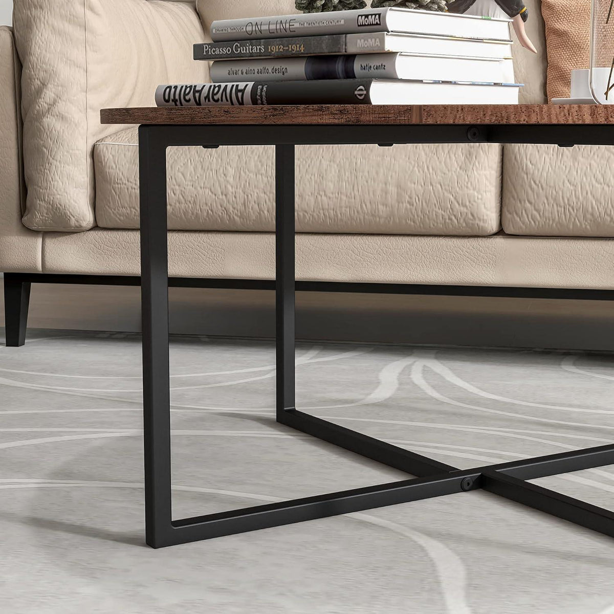 Runder Couchtisch Schwarz Metall Holz 88x44.5 cm Elegantes Design
