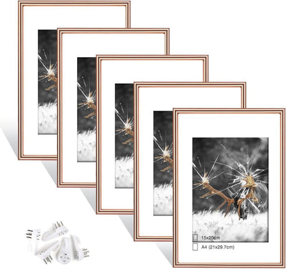 Goldene Fotorahmen Set DIN A4 Plexi-Glas Nahtloser Haken