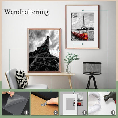 Goldene Fotorahmen Set DIN A4 Plexi-Glas Nahtloser Haken