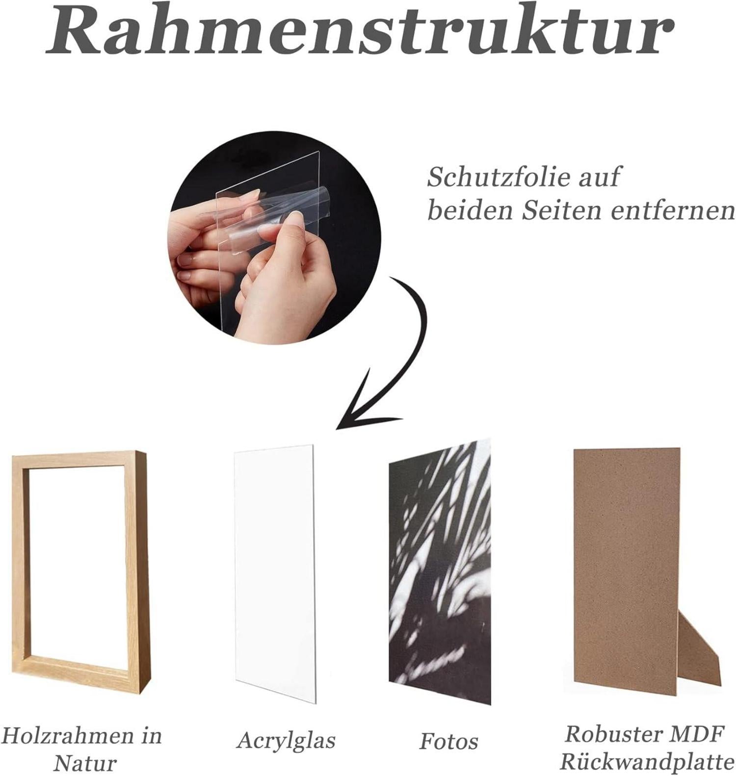 Bilderrahmen 13x18cm Holz Fotorahmen Set Natur Acrylglas 3er Beige