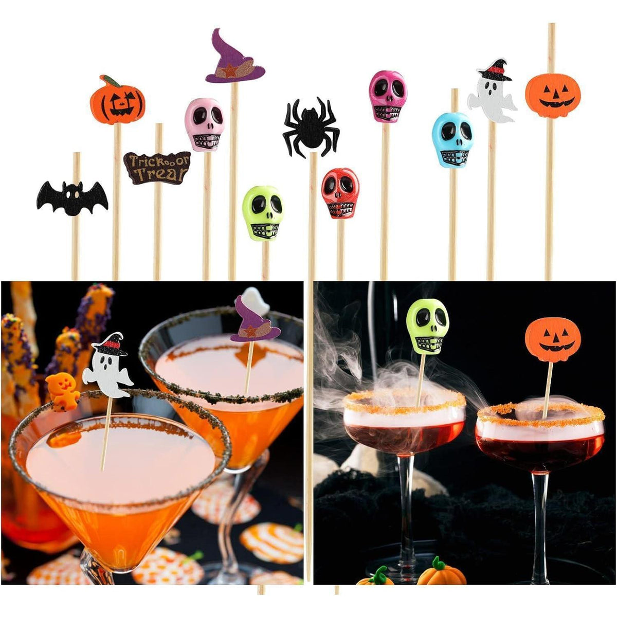 200 Halloween Cocktailspieße – Totenkopf, Kürbis & Co.