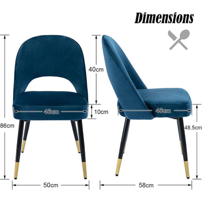 Samt Esszimmerstühle 2er Set – Modern & Komfortabel (Blau)