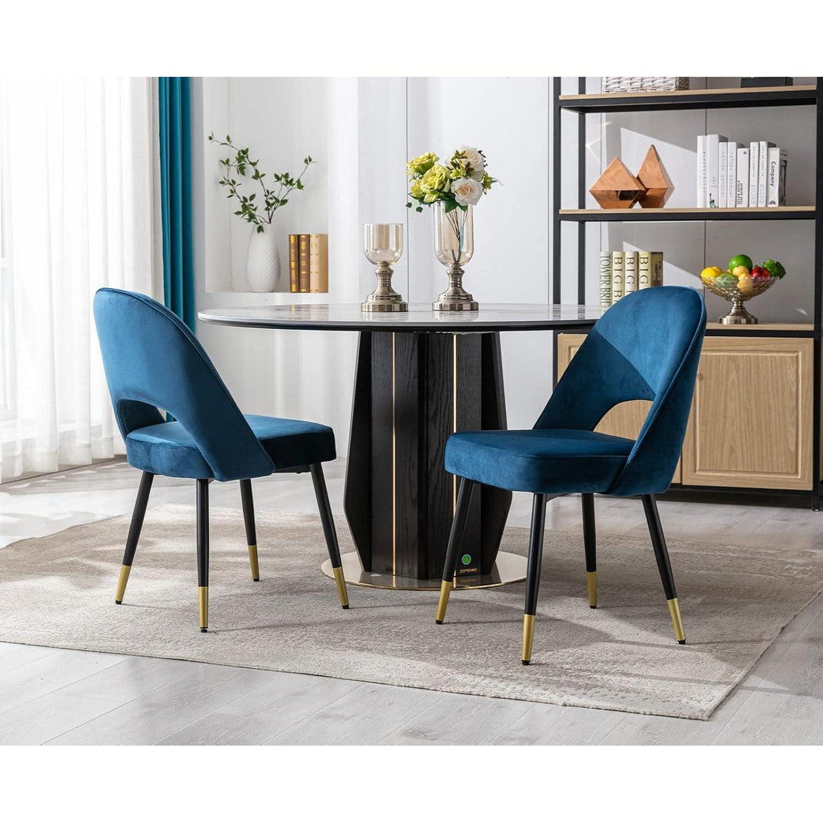Samt Esszimmerstühle 2er Set – Modern & Komfortabel (Blau)