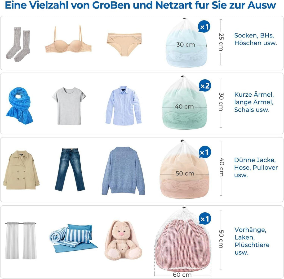 XL Wäschesack für Waschmaschine mit Kordelstopper - 5er Set
