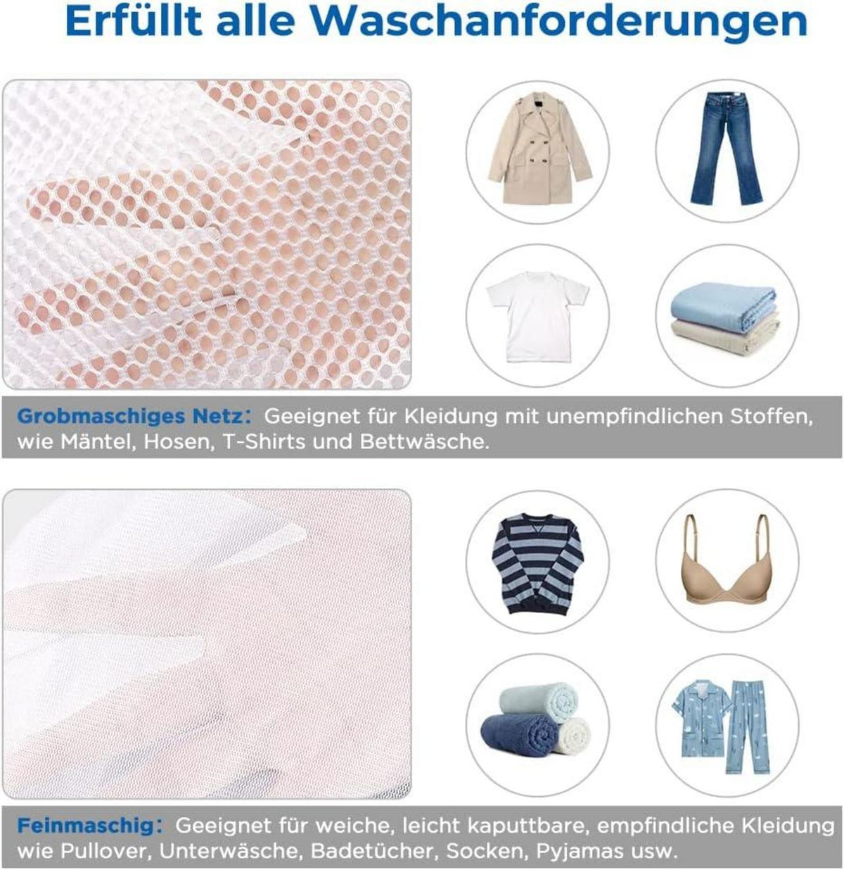Wäschesack 5er Set XL Wäschenetz mit Kordelstopper