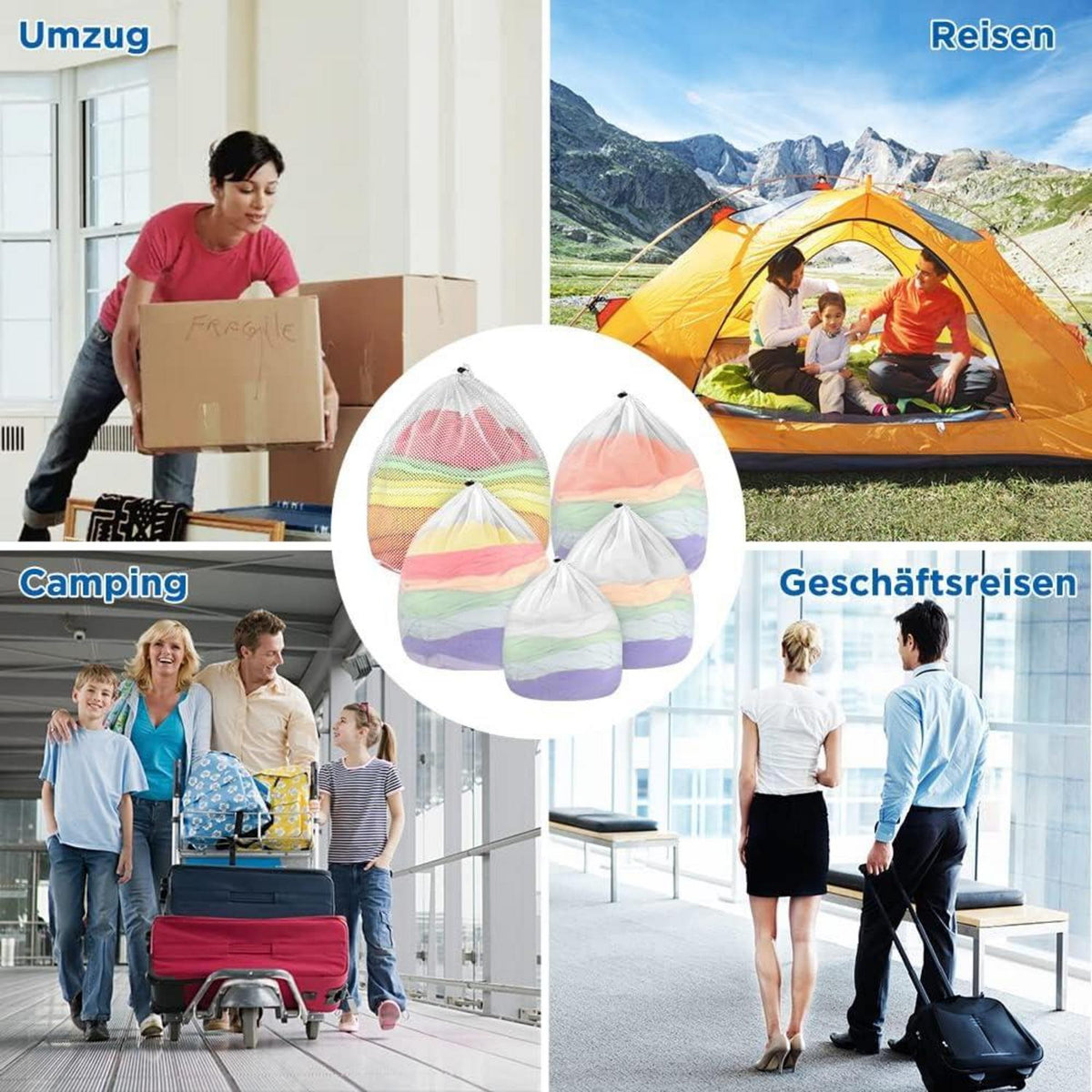 Wäschesack Set XL Wäschenetz Kordelstopper 5er Pack 5 Größen