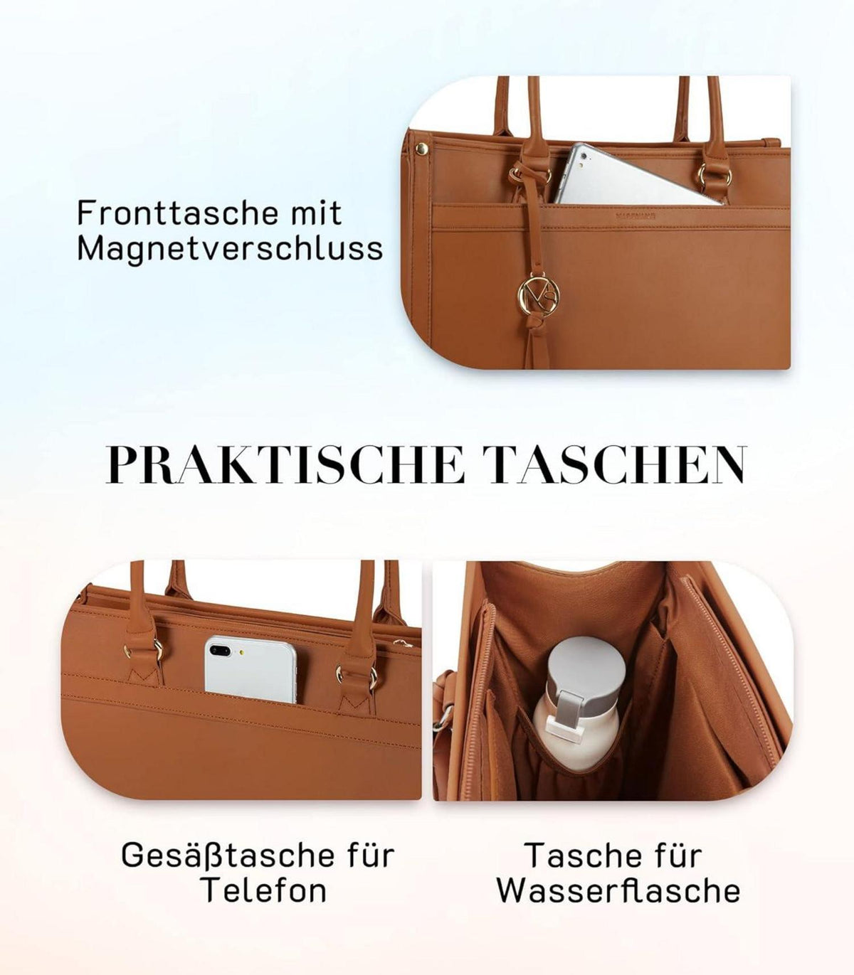 Handtasche Damen 15,6 Zoll Laptoptasche Leder Businesstasche