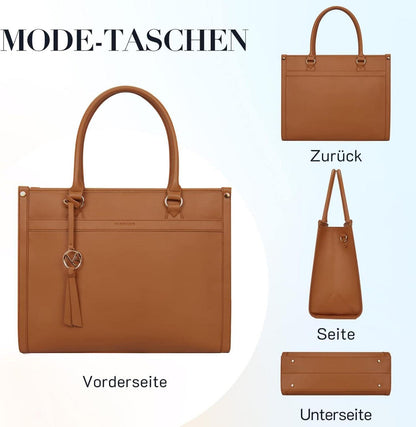 Handtasche Damen Laptoptasche 15,6 Zoll Shopper Leder Schwarz