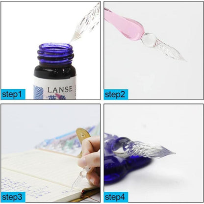 Glas Dip Pen Set – Kalligraphie Stifte Sternenfeld & Ozeanblau