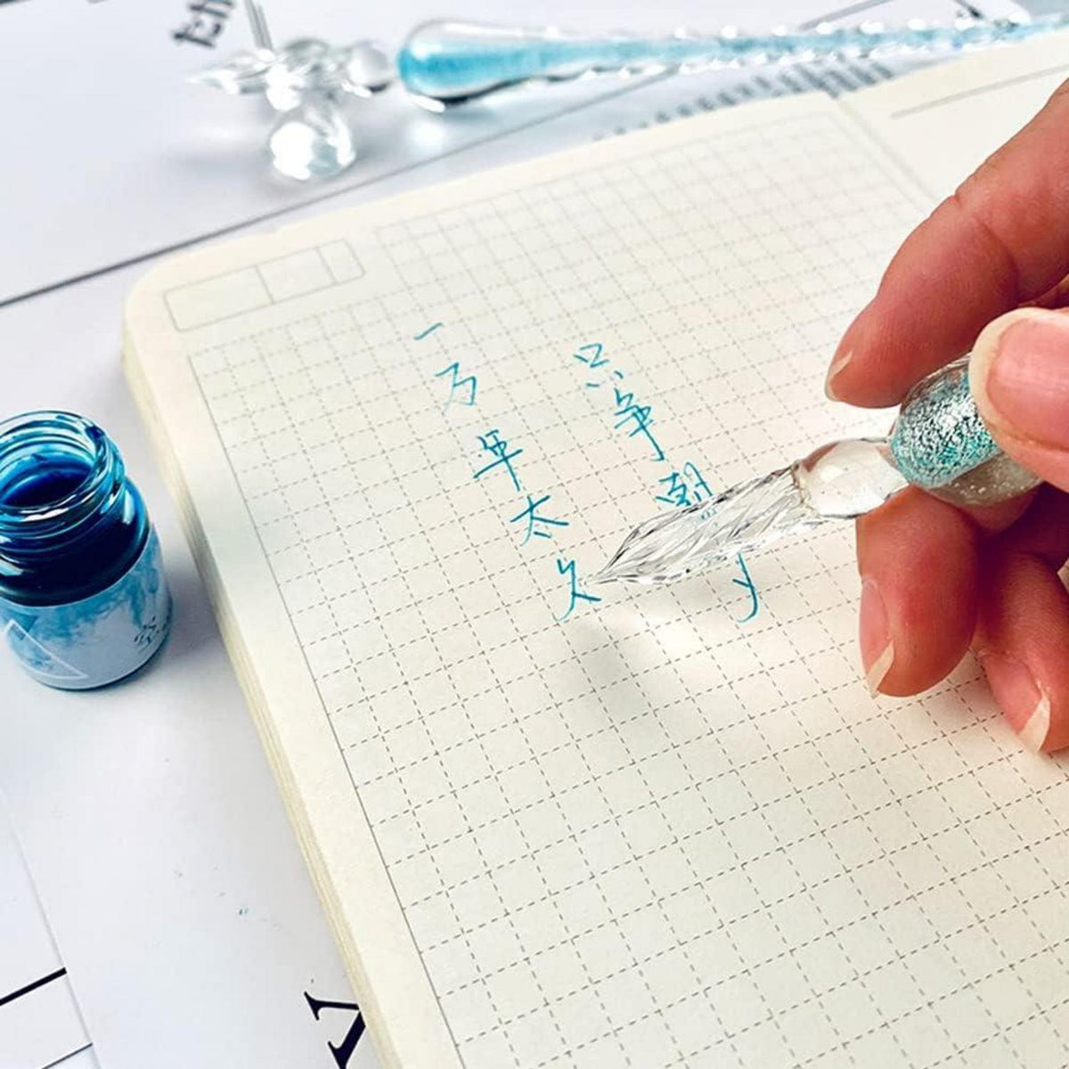 Glas Dip Pen Set – Kalligraphie Stifte Sternenfeld & Ozeanblau