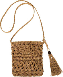 Strohtasche Damen Vintage Umhängetasche Quaste Handtasche
