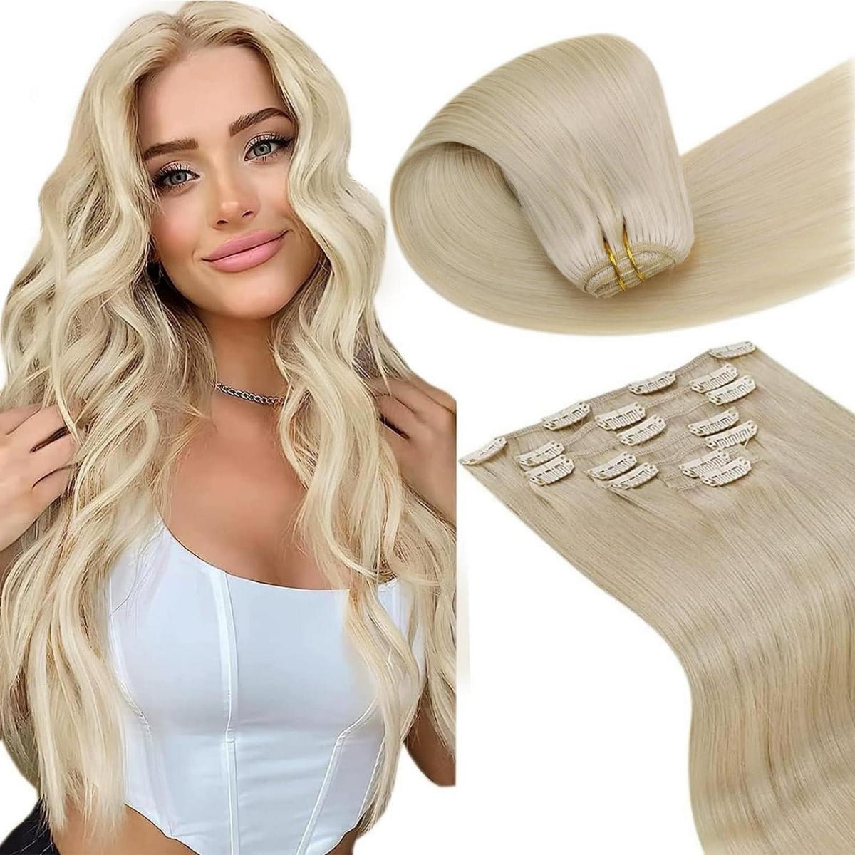 Echthaar Clip-in Extensions Blond #613 – 50cm, 105g