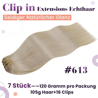 Echthaar Clip-in Extensions Blond #613 – 50cm, 105g