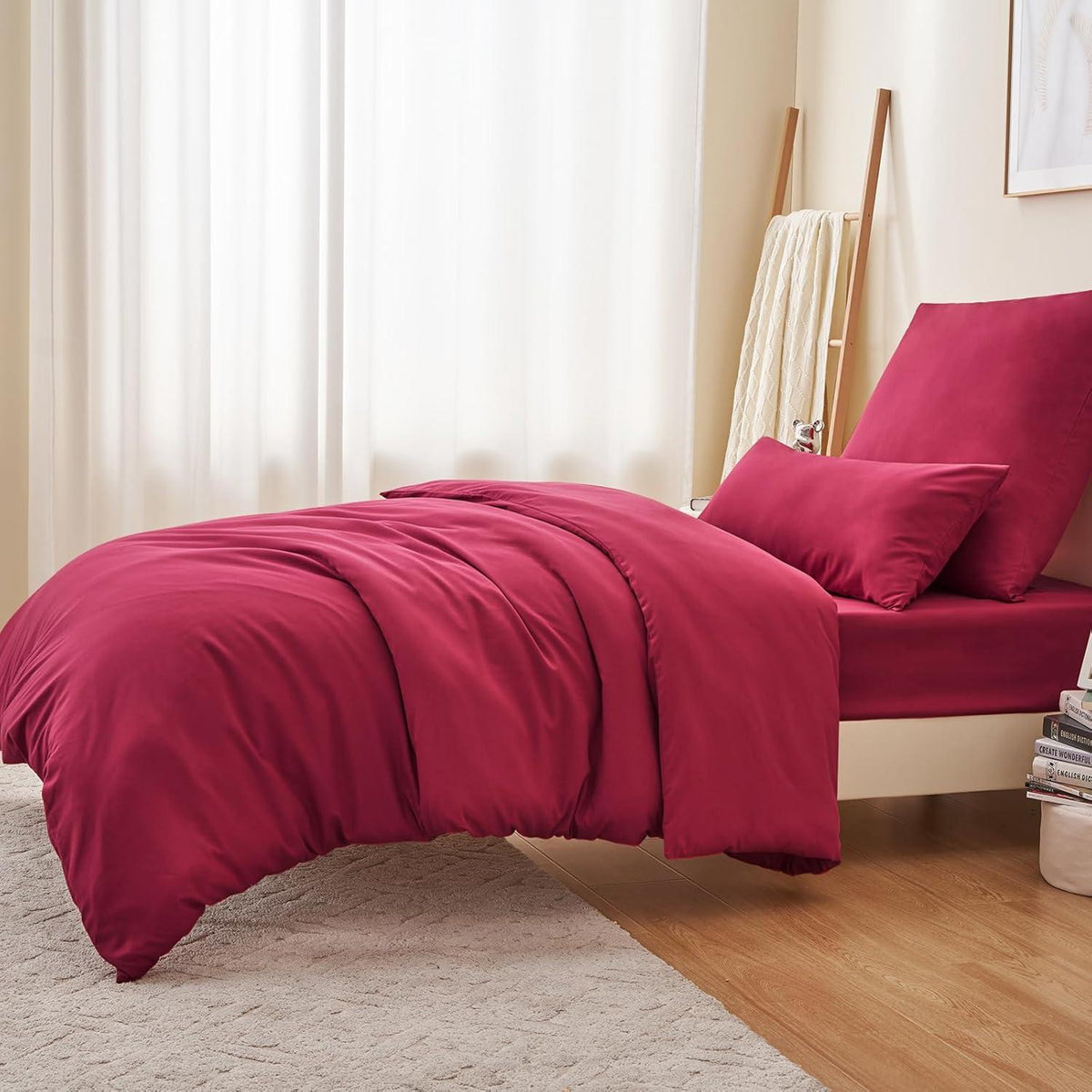 RUIKASI Bettwäsche Set 155x220cm Rot Mikrofaser Reißverschluss