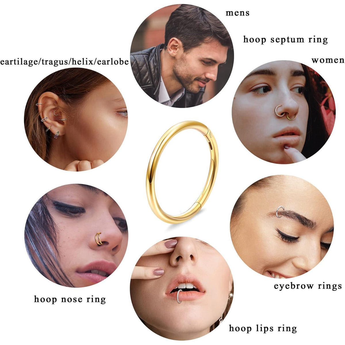 4er Set Nasenringe aus Chirurgenstahl, Silber/Gold, 8mm/10mm, 18G