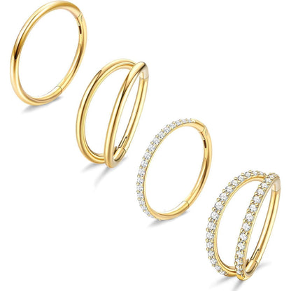 4er Set Nasenringe aus Chirurgenstahl, Gold 18G 8mm