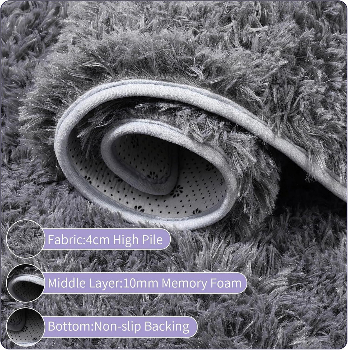 Indoor Weich Shaggy Teppich 120x160 cm Hochflor Grau Muster