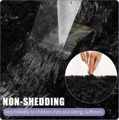 Enyhom Shaggy Teppich 120 x 160 cm Schwarz Luxus Samt Hochflor Teppich