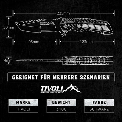 TIVOLI Survival Messer Großes Outdoor-Messer D2 Stahl Full