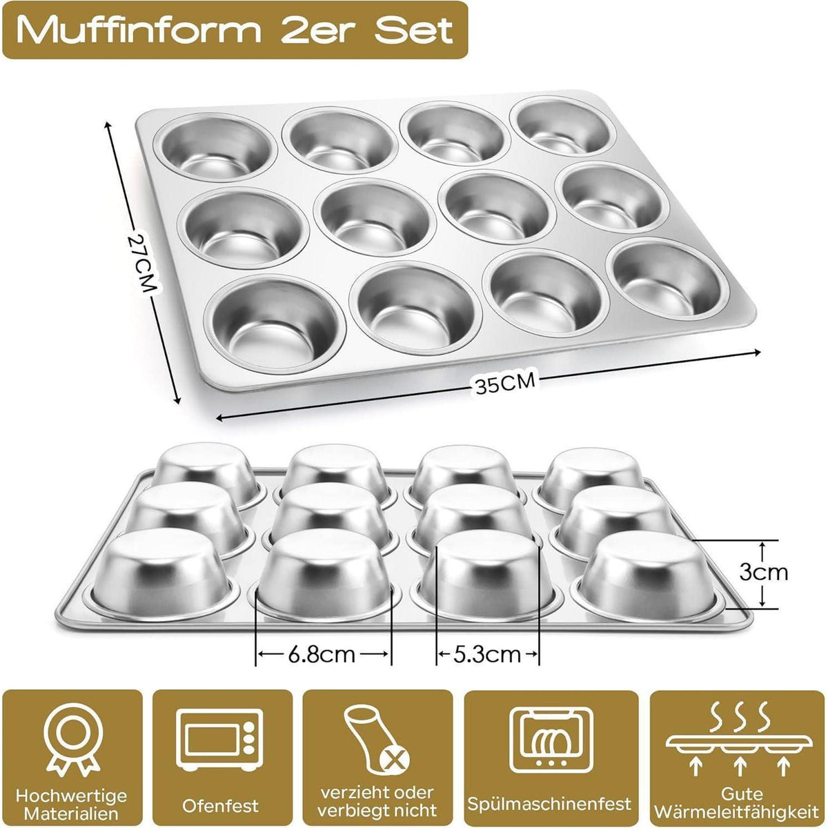 Muffinform 2er Set Edelstahl für 12 Muffins, Backofenfest