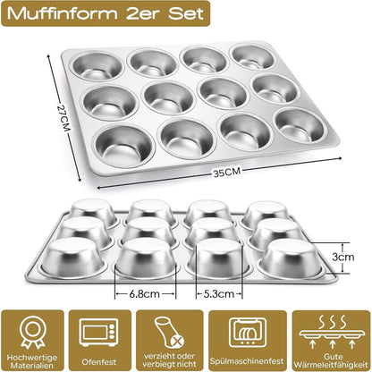 Muffinform 2er Set Edelstahl für 12 Muffins, Backofenfest