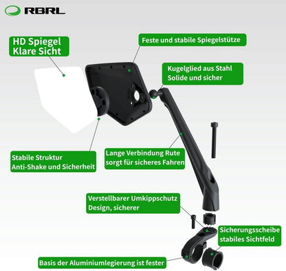 Fahrradspiegel HD Convex Mirror für Mountainbikes - Schwarz (links) M8