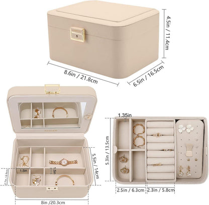 Schmuckkästchen mit Spiegel und Schloss, Wasserdicht, Groß, Beige