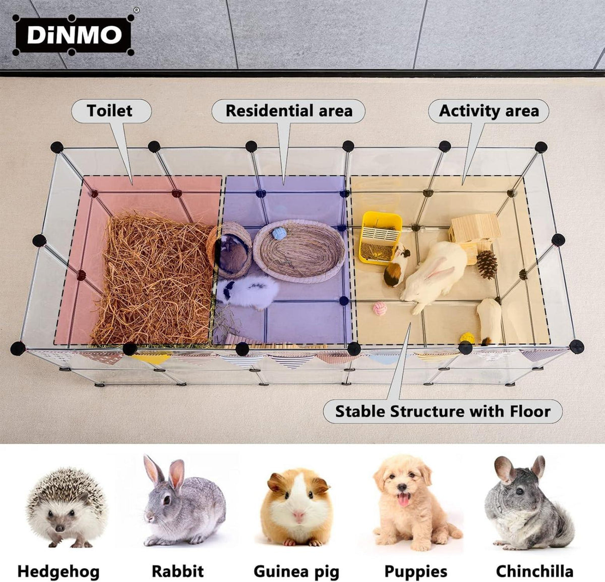 DINMO Haustierlaufstall 155x63x63cm DIY erweitert tragbar vibrant