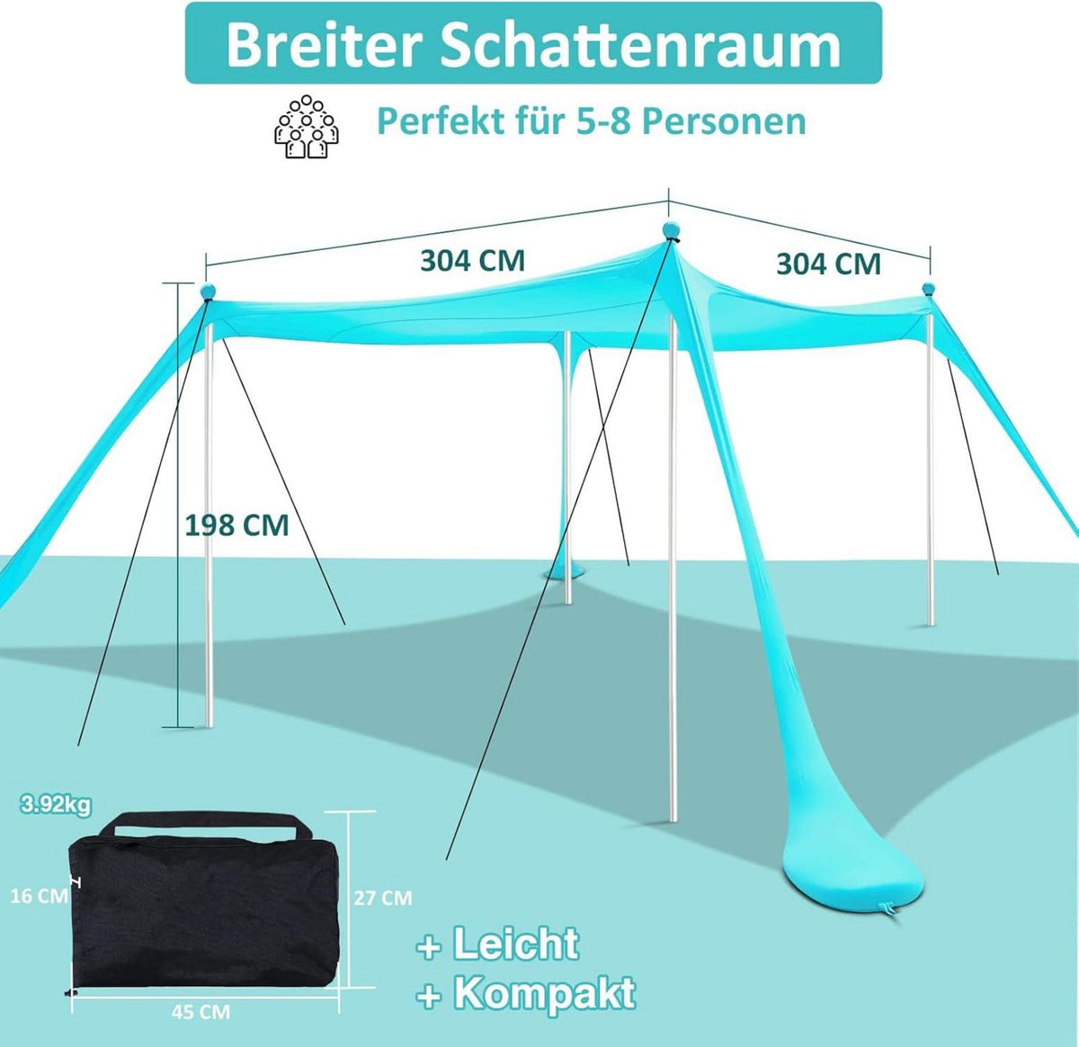 Strandzelt UV Schutz riggoo Sonnenzelt 3x3m für Camping