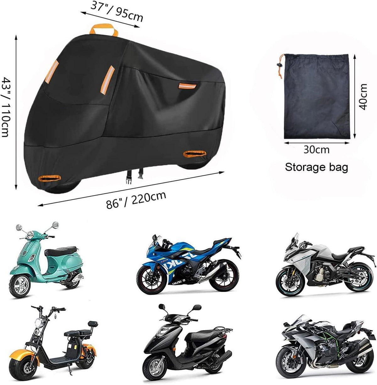 Motorradabdeckung 300D Wasserdicht reflektierend L190x95x110cm
