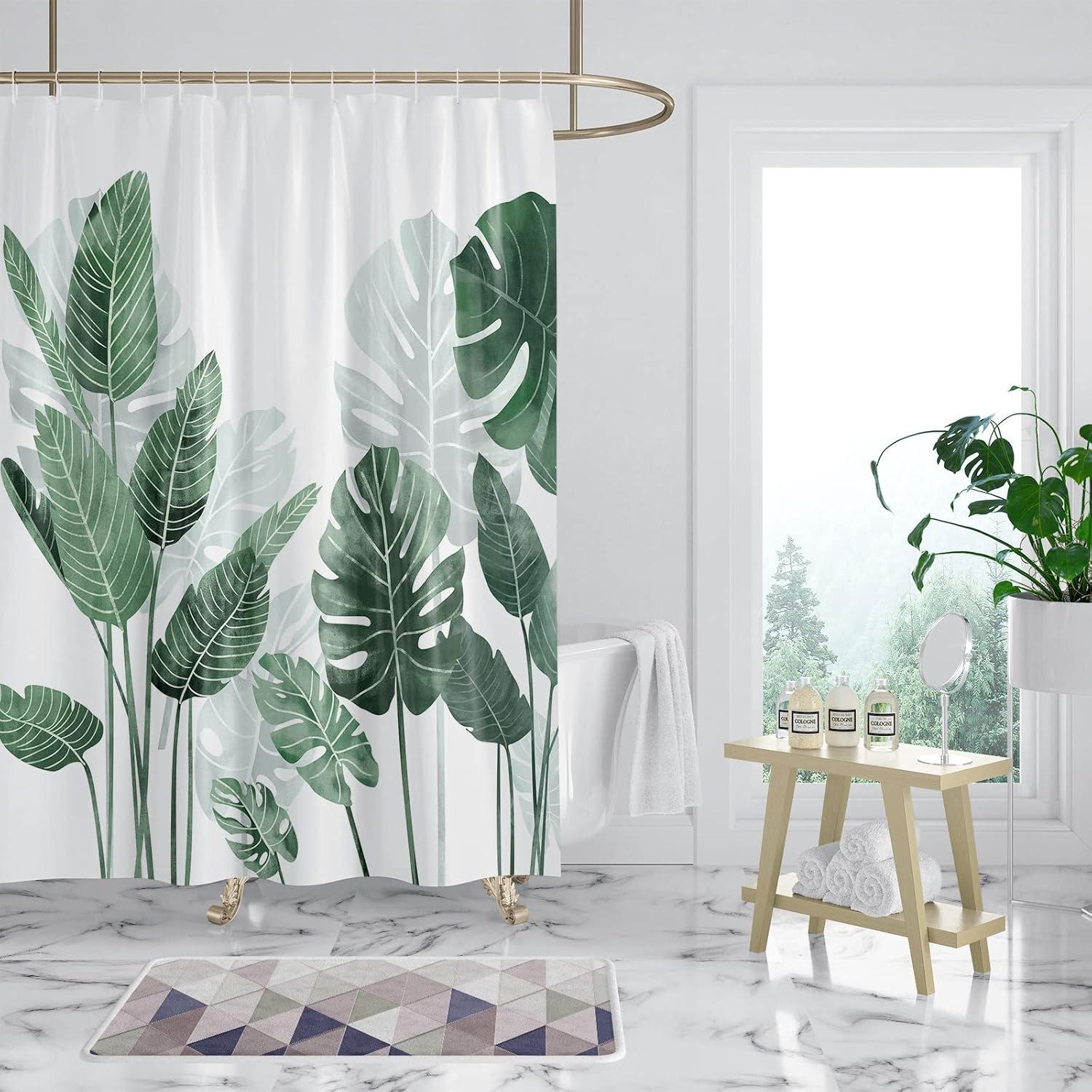Duschvorhang Anti-Schimmel Shower Curtains grüne Blätter 180x200